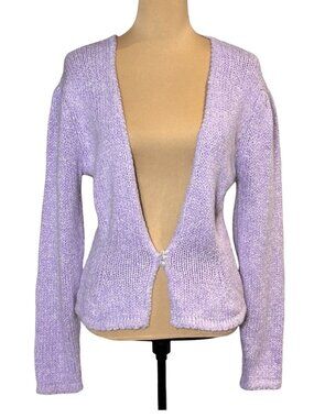 Vintage 80s Silk Angora Blend Cardigan S Lilac Pearl Buttons Plunge Balletcore